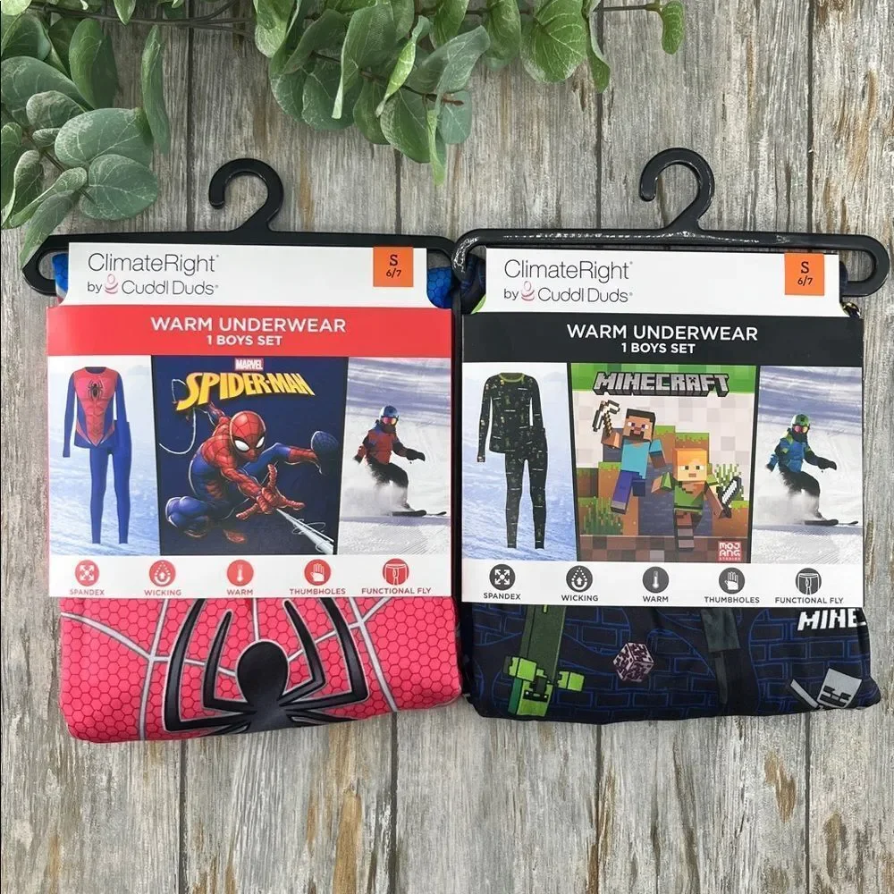 Boys Spider-Man & Minecraft Thermal Sets 2-Pack Size S